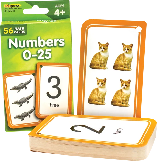 NUMBERS 0-25 FLASH CARDS 56PCS