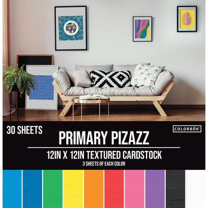 Primary Pizazz | Textured Cardstock Pad| 12"X12"| 30/Pk