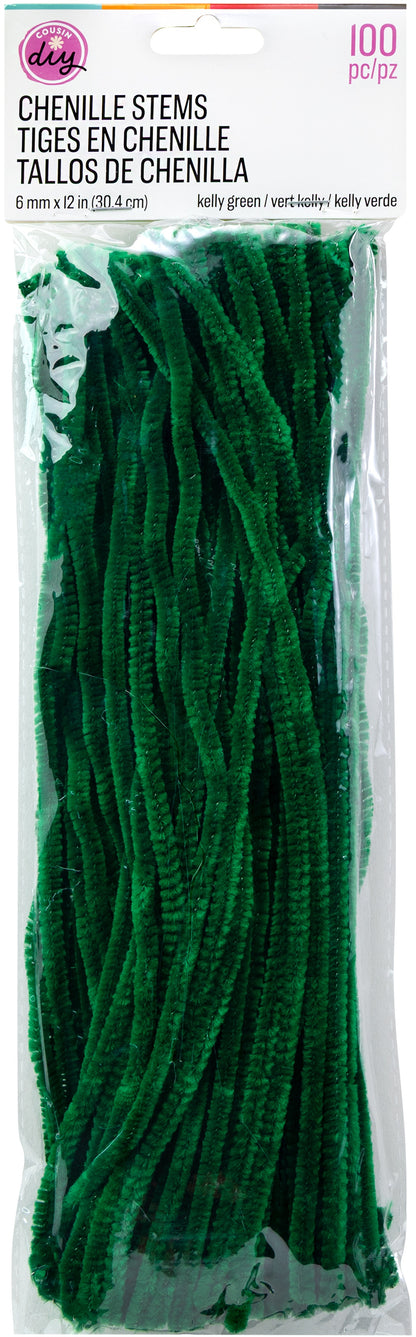 CousinDIY Chenille Stems | Kelly Green | 6mmx12" | 100Pk