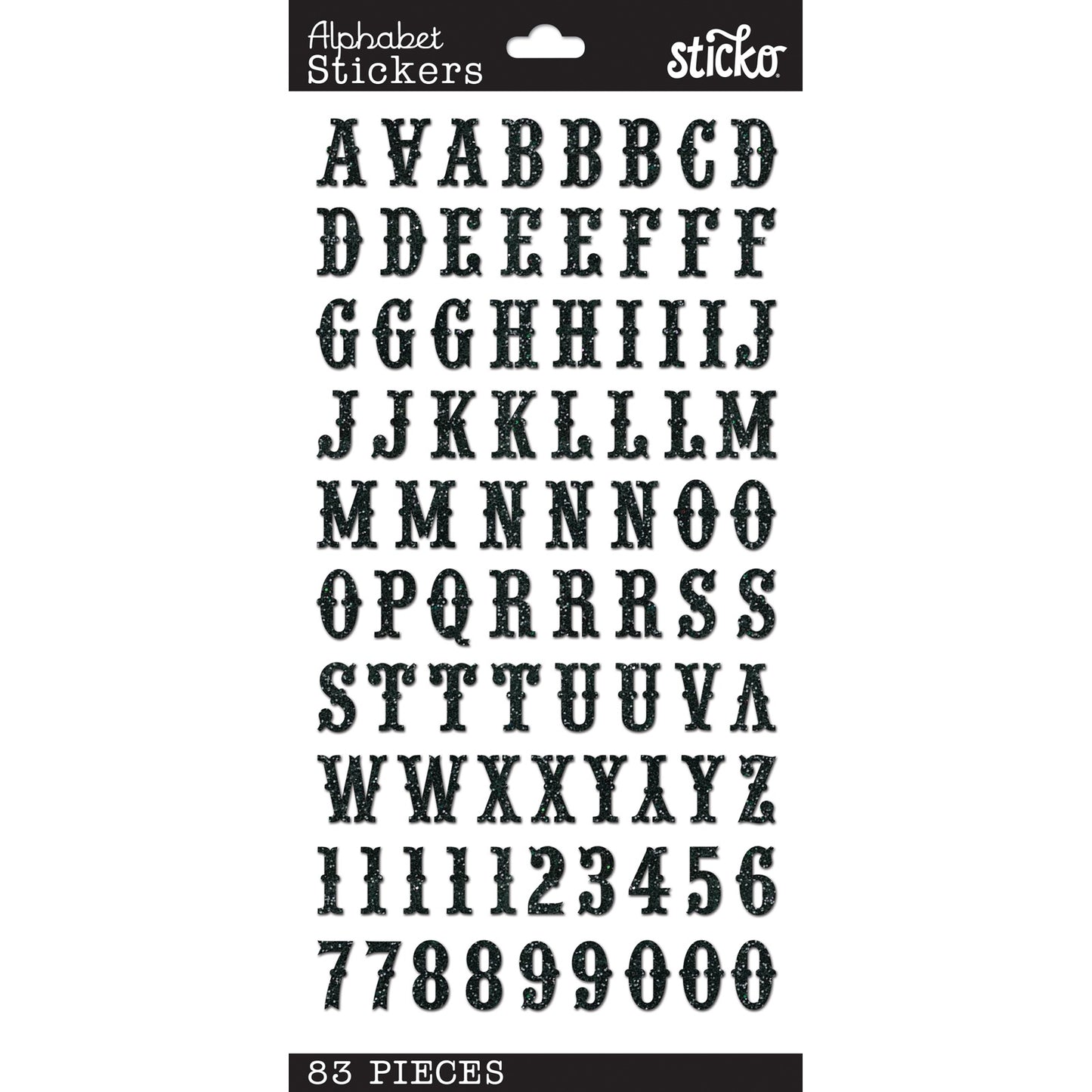 Sticko Alphabet Stickers | Black Glitter Carnival | 83 pieces