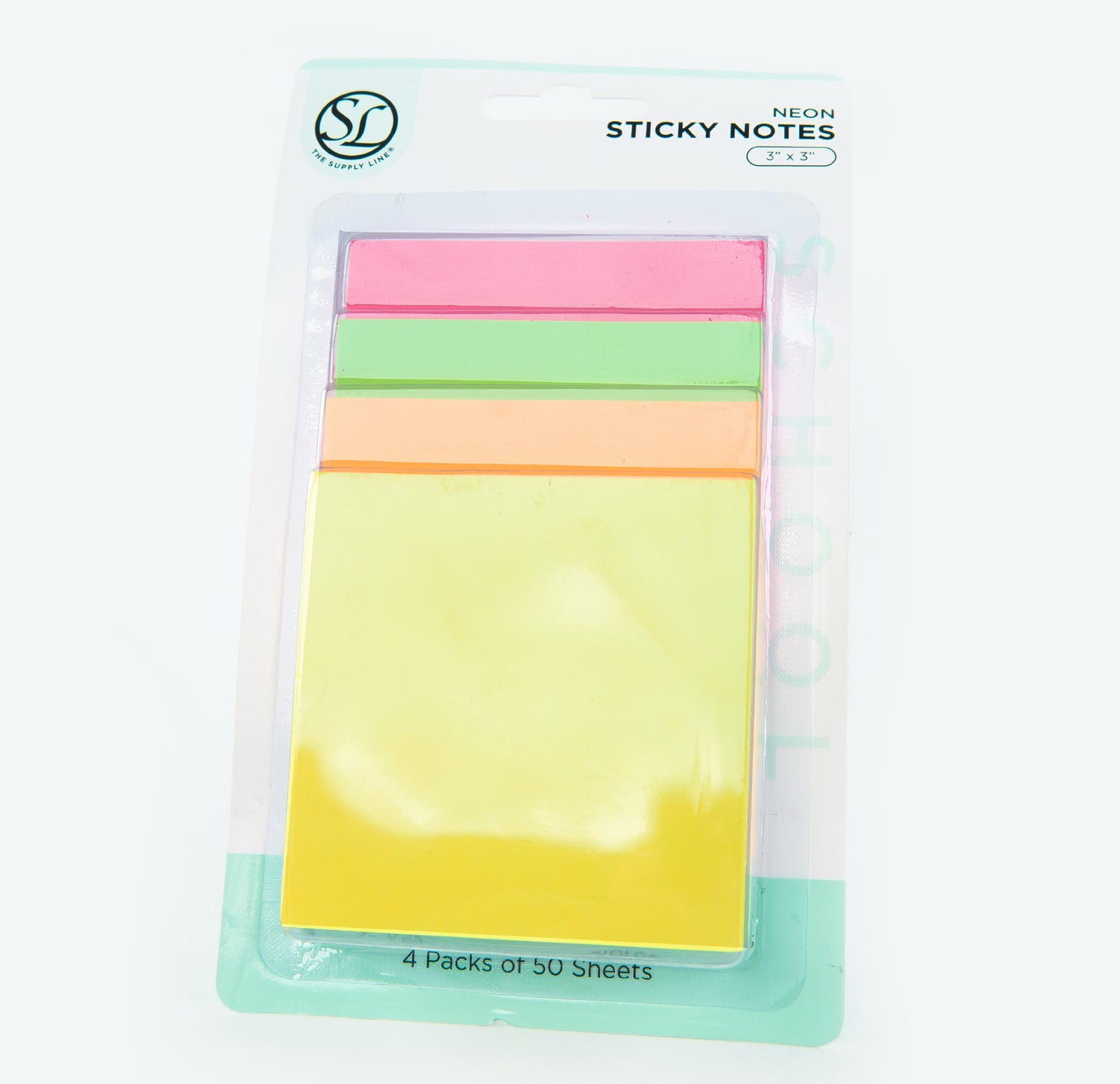 4PK 3x3 NEON STICKY NOTES 50 SHEETS PER PAD