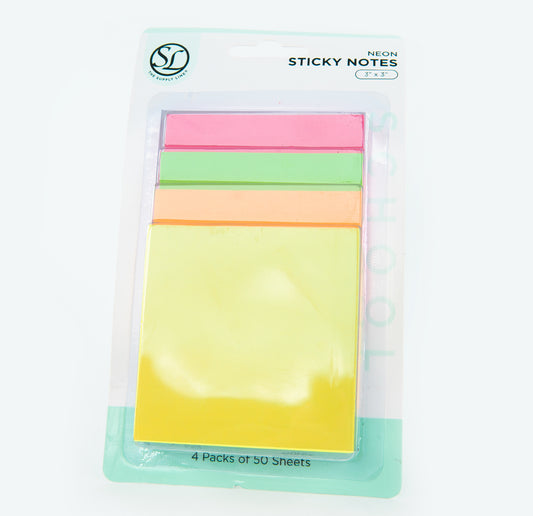 4PK 3x3 NEON STICKY NOTES 50 SHEETS PER PAD