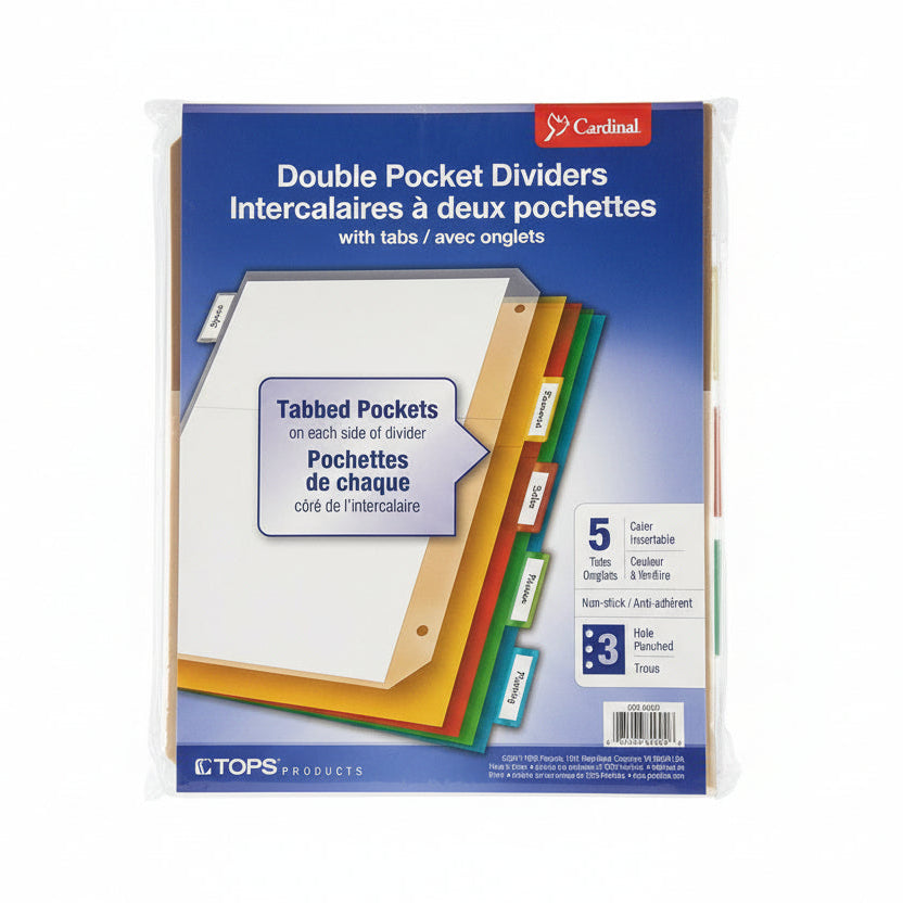 Plastic 2 Pocket Index Divider | 5 Tab | Asst | Letter