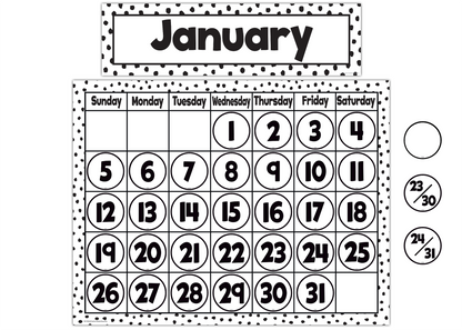 BLACK PAINTED DOTS ON WHITE CALENDAR CHART 17X22''