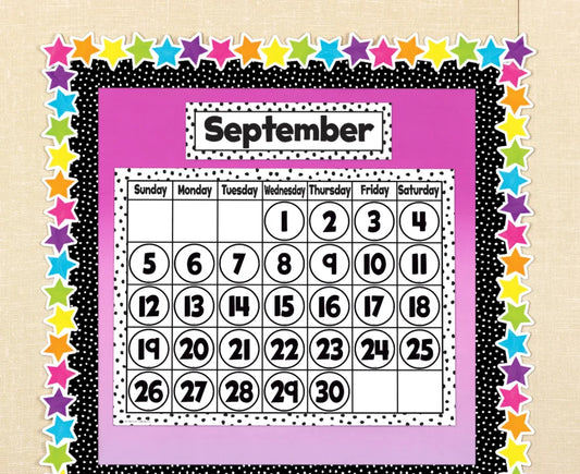 BLACK PAINTED DOTS ON WHITE CALENDAR CHART 17X22''