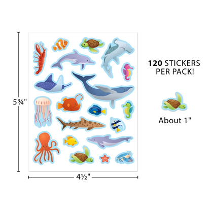 OCEAN ANIMALS STICKERS 120PCS