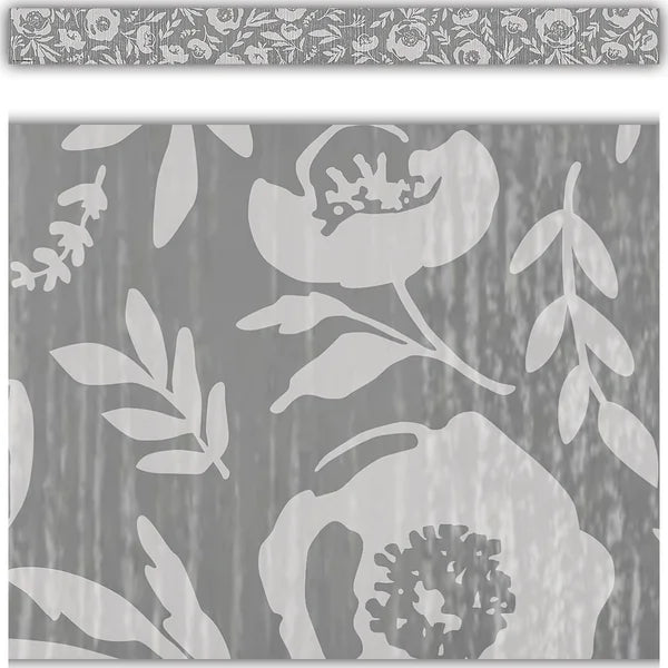 CLASSROOM COTTAGE GRAY FLORAL STRAIGHT BORDER TRIM