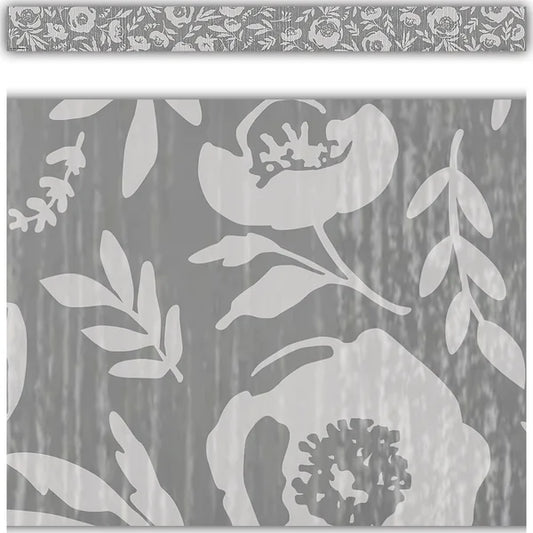 CLASSROOM COTTAGE GRAY FLORAL STRAIGHT BORDER TRIM