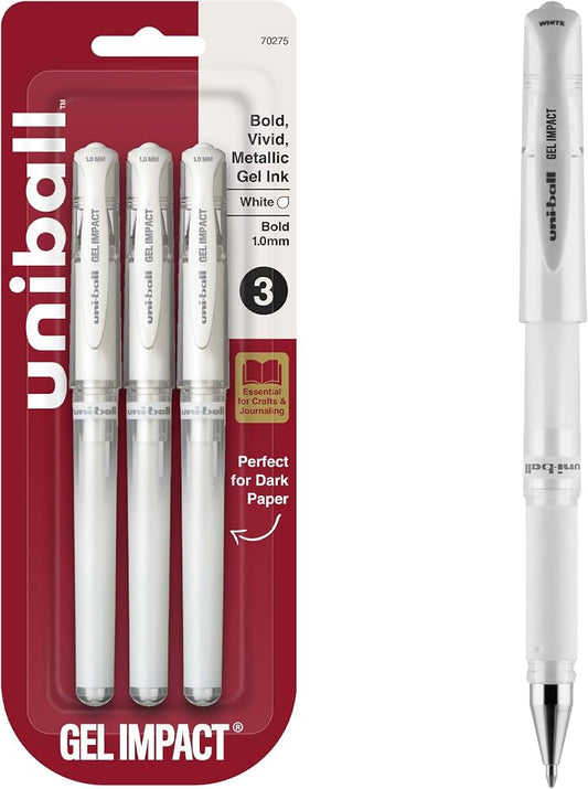 UNIBALL SIGNO GEL IMPACT 1.0MM WHITE 3PK