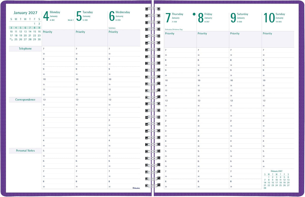 13-Month DuraFlex Time Manager 7-Day Planner - Purple