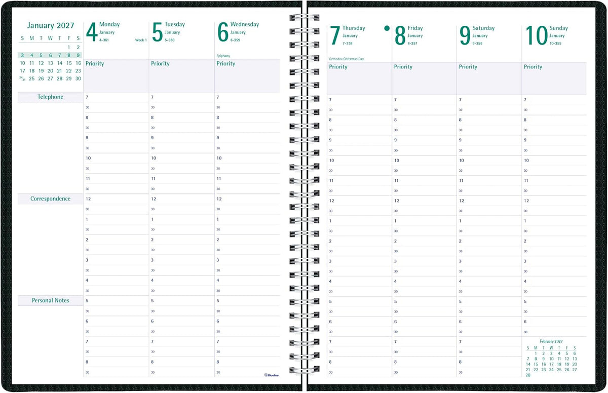 13-Month DuraFlex Time Manager 7-Day Planner - Black