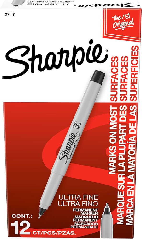 Sharpie Permanent Markers Ultra Fine Tip Black Cj. 12