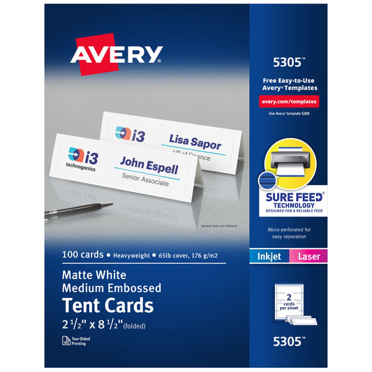 AV Tent Cards Laser White 2-1/2 x 8-1/2 (PQ.100)