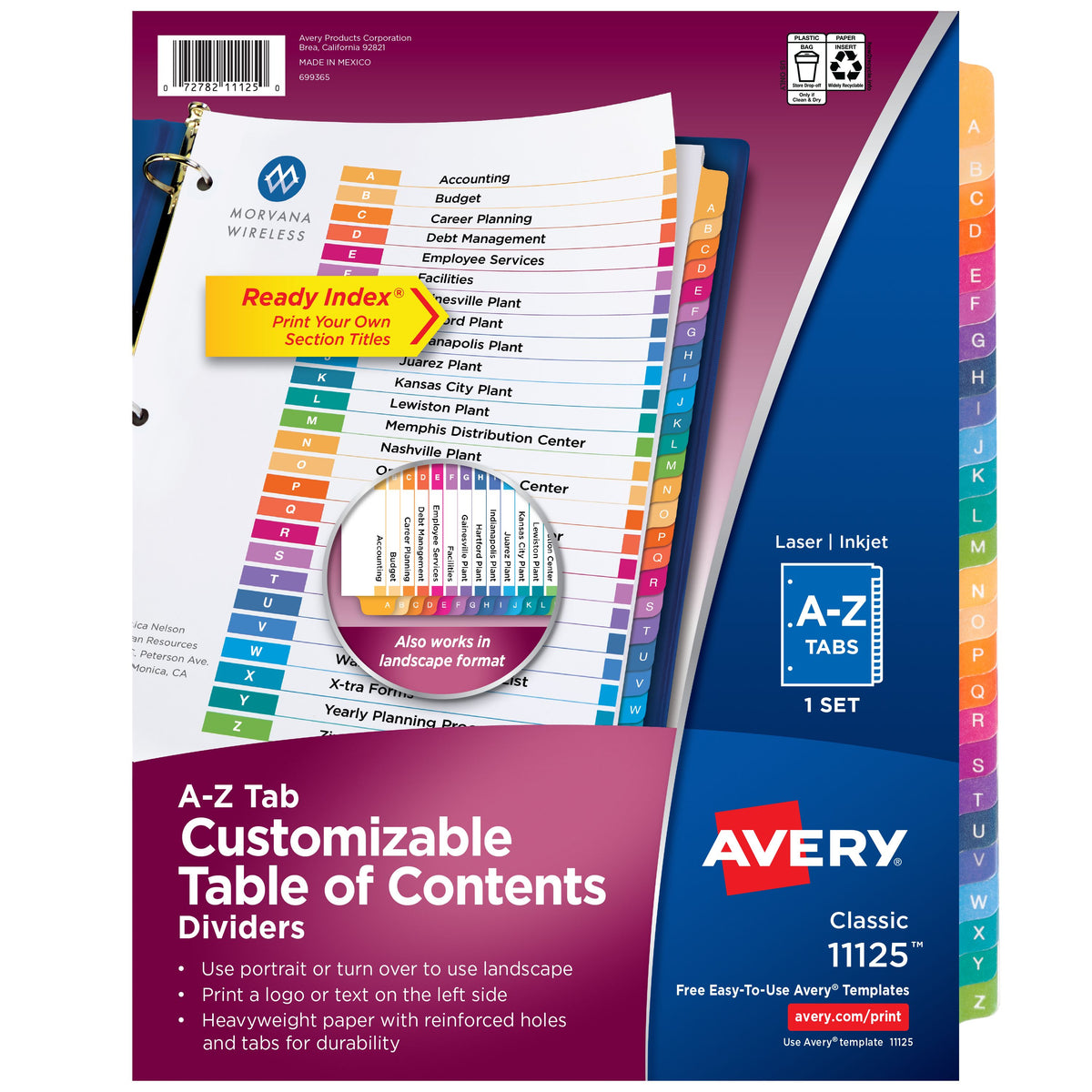 Index A-Z Binder Dividers Multicolor Tab 1 Set