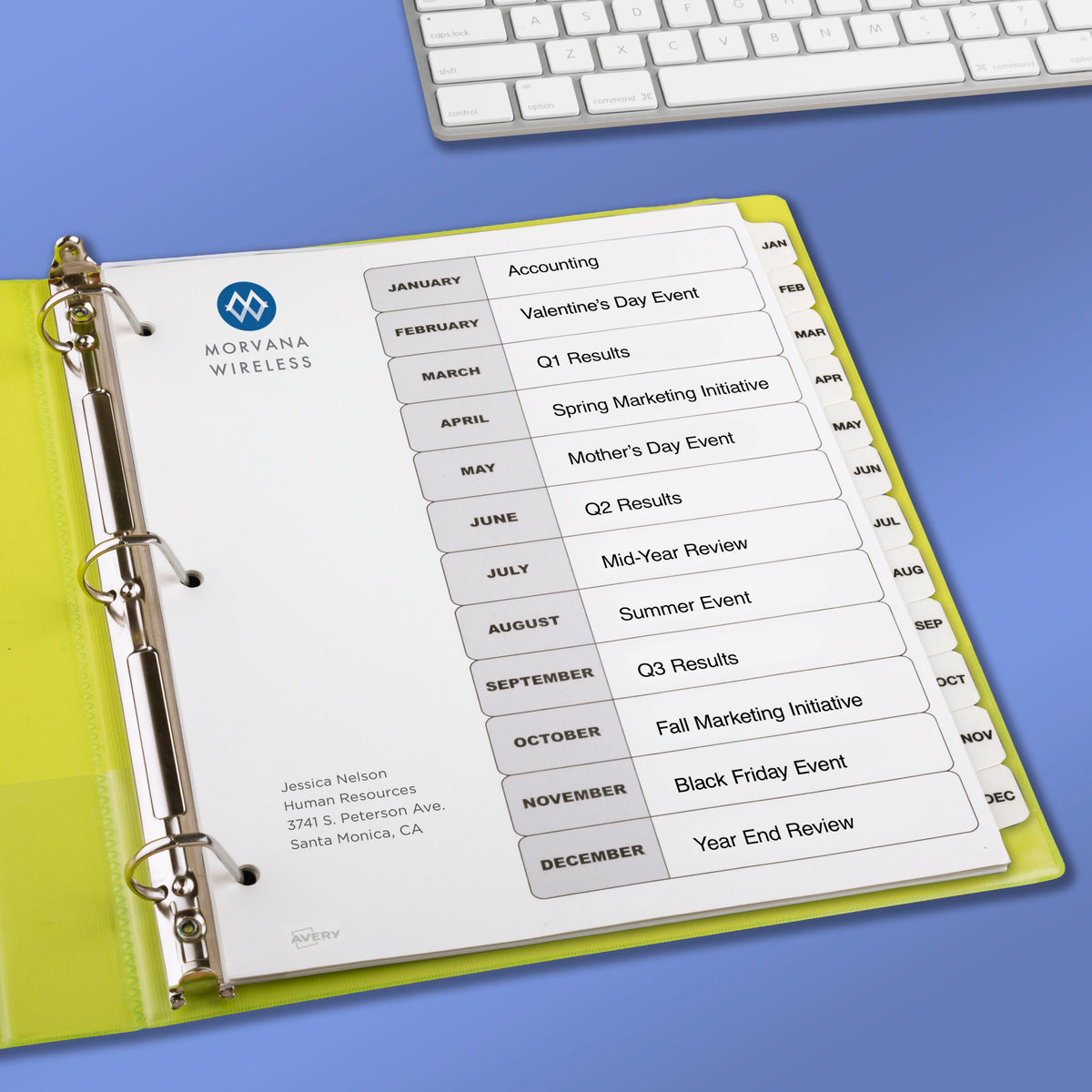 Index Jan-Dec Binder Dividers White Tab 1 Set