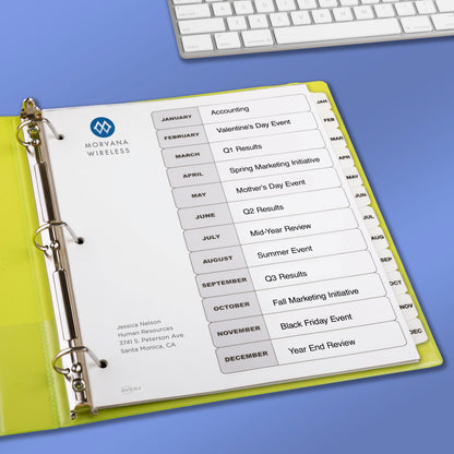Index Jan-Dec Binder Dividers White Tab 1 Set