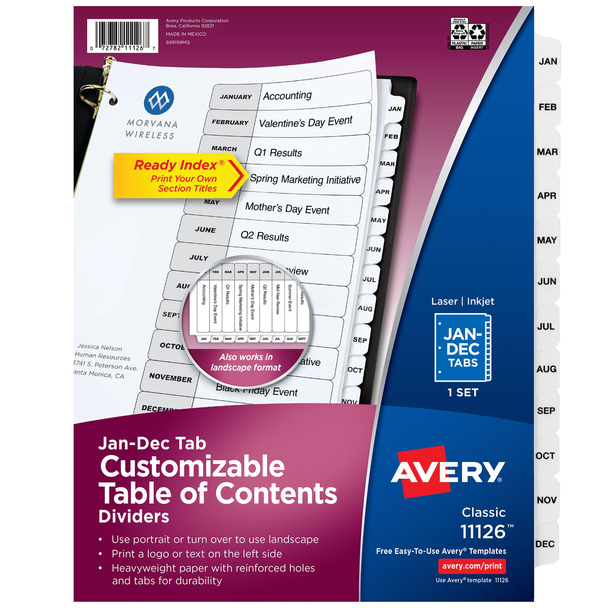 Index Jan-Dec Binder Dividers White Tab 1 Set