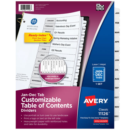 Index Jan-Dec Binder Dividers White Tab 1 Set