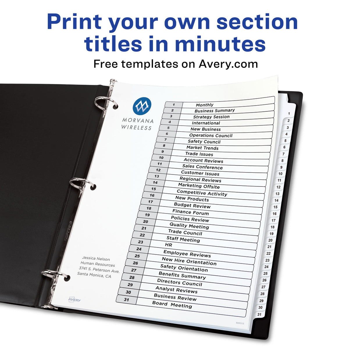 Index 1-31 Binder Dividers White Tab 1 Set