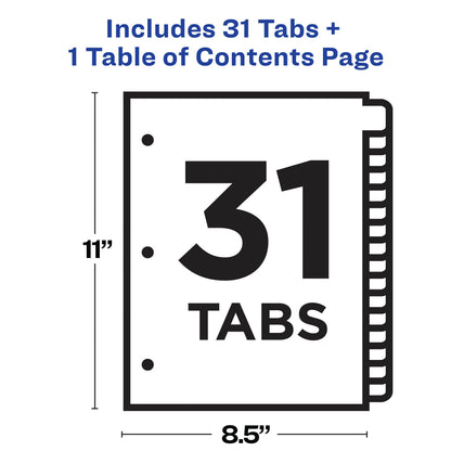 Index 1-31 Binder Dividers White Tab 1 Set