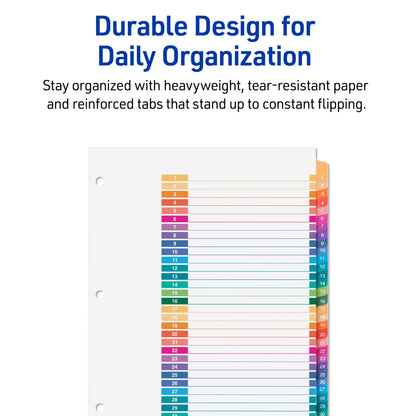 Index 1-31 Binder Dividers Multicolor Tab 1 Set