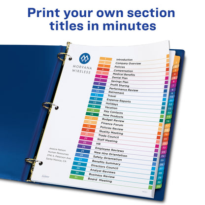Index 1-31 Binder Dividers Multicolor Tab 1 Set