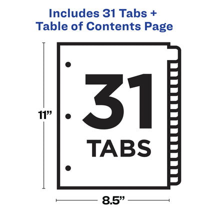 Index 1-31 Binder Dividers Multicolor Tab 1 Set