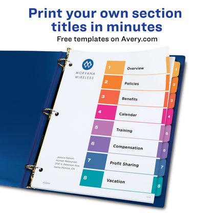 Index 1-8 Binder Dividers Multicolor Tab 1 Set