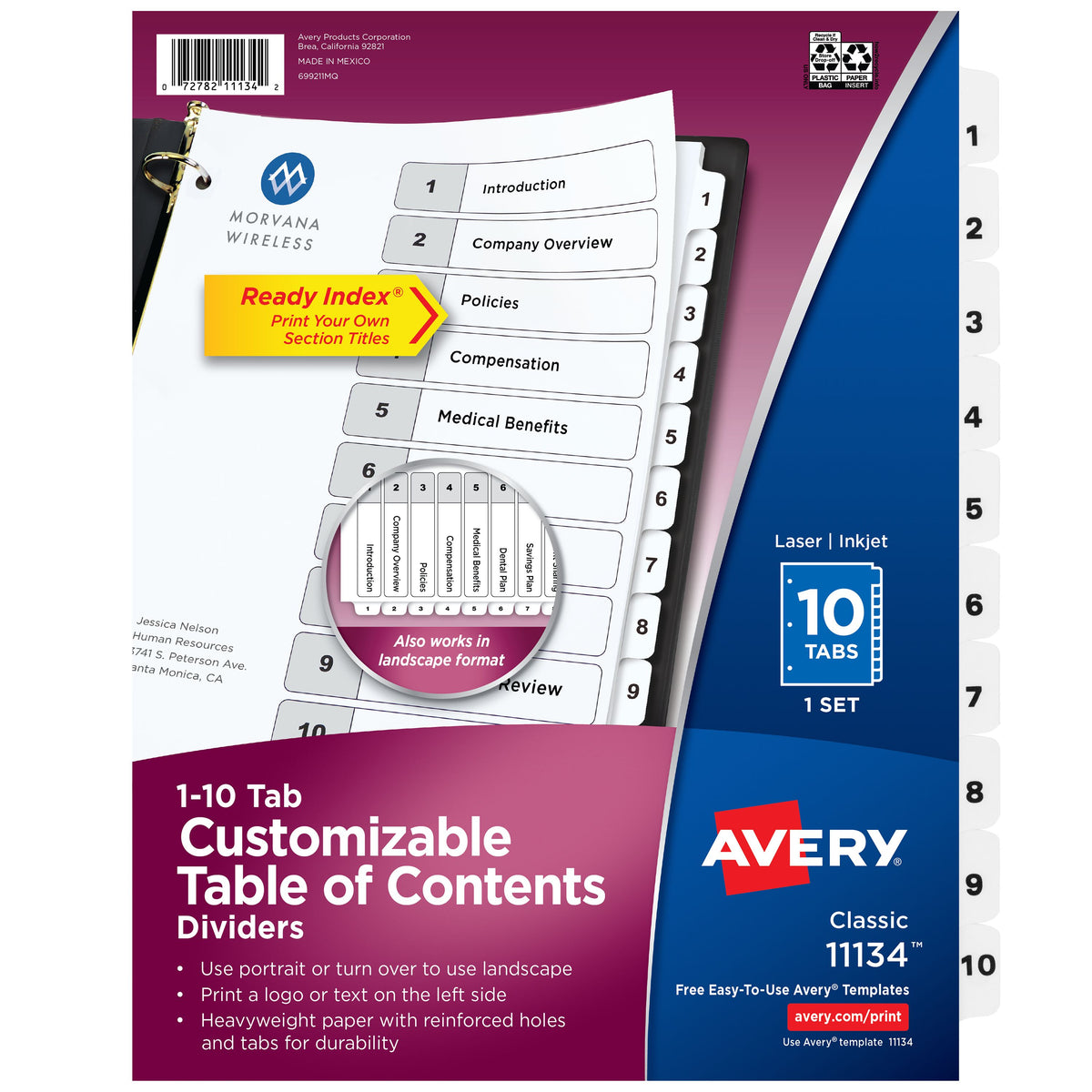 Index 1-10 Binder Dividers White Tab 1 Set