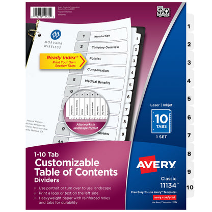 Index 1-10 Binder Dividers White Tab 1 Set