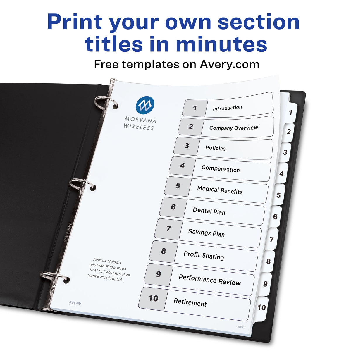 Index 1-10 Binder Dividers White Tab 1 Set