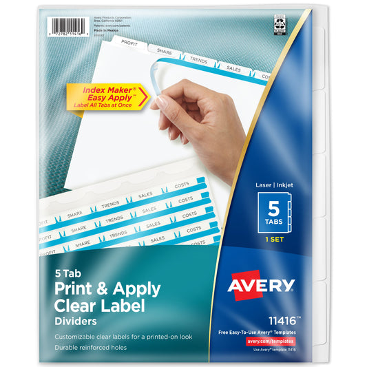 Print & Apply Clear Label Divider 5 Tab White