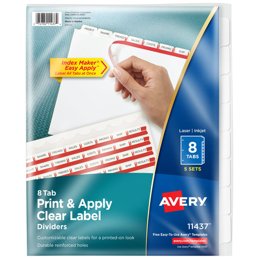 Print & Apply Clear Label Divider 8 Tab White
