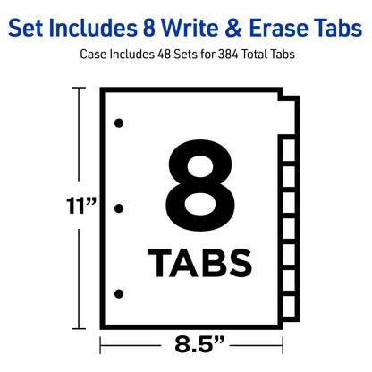 Big Tab Write & Erase Durable Plastic Dividers 8 Tab Set Multicolor Pkg. 8