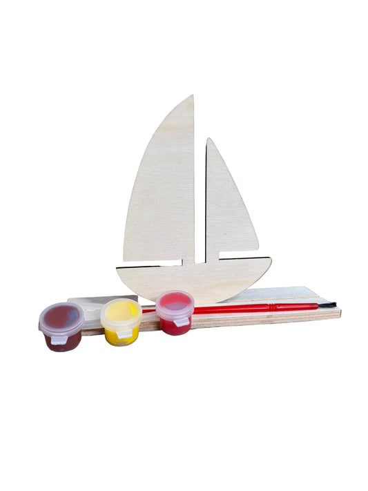WOODEN PAINTING SET: 1 WOODEN SAILBOAT SHAPE