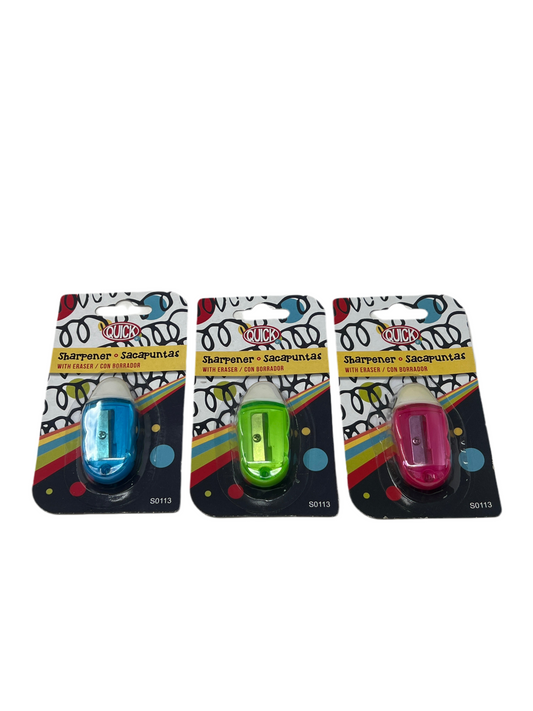 SHARPENER W/ERASER ASST COLOR