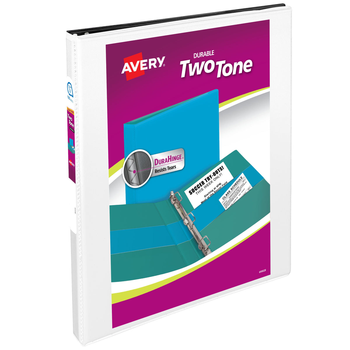 Two-Tone Durable View Binder D-Ring 1/2" Assorted Colors