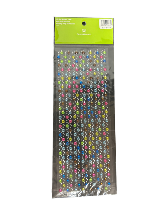 ROUND GEM & PEARL STICKER STRIP MULTICOLOR