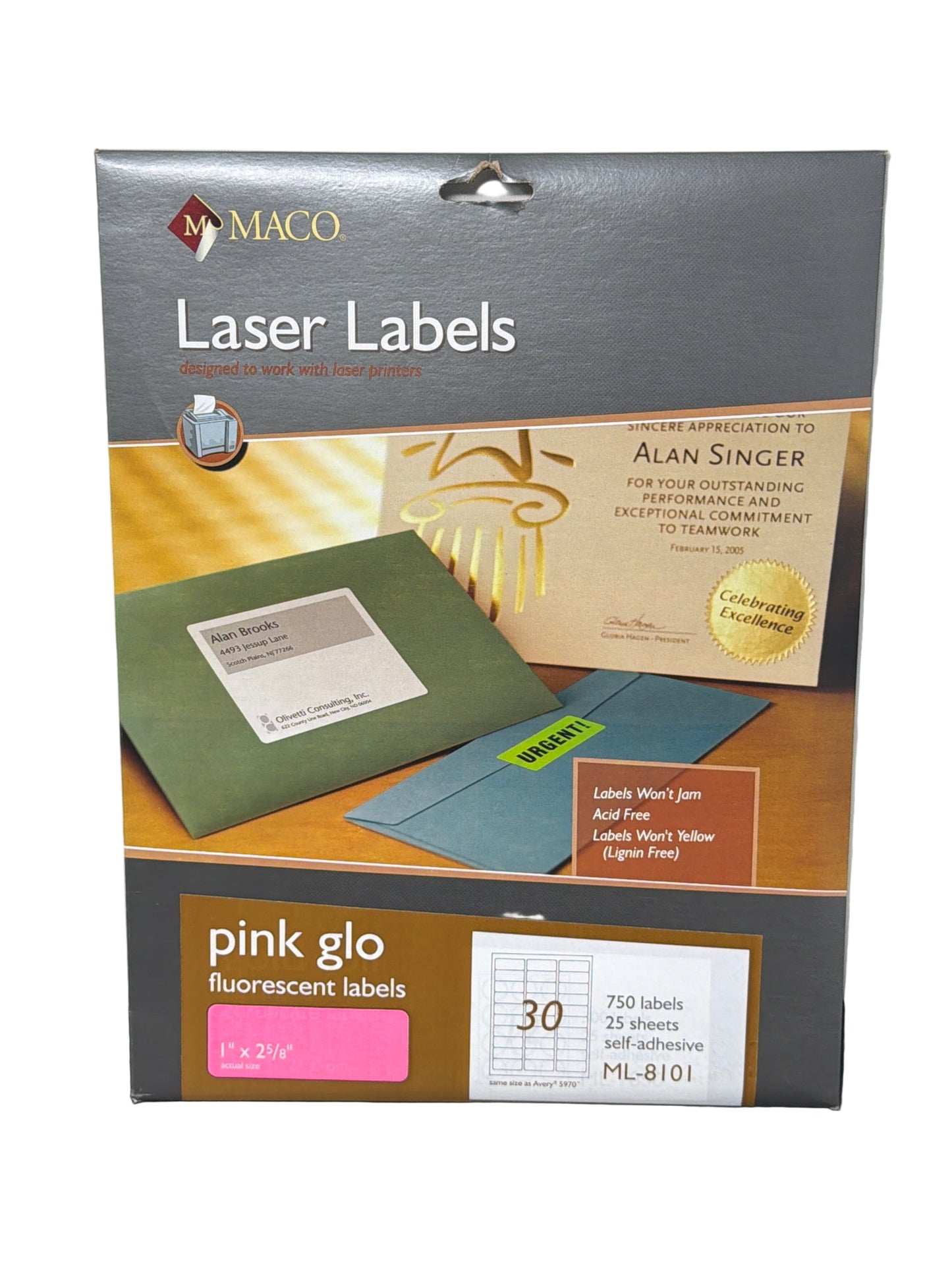 LASER LABELS 1 X 2-5/8 PINK GLOW #ML8101