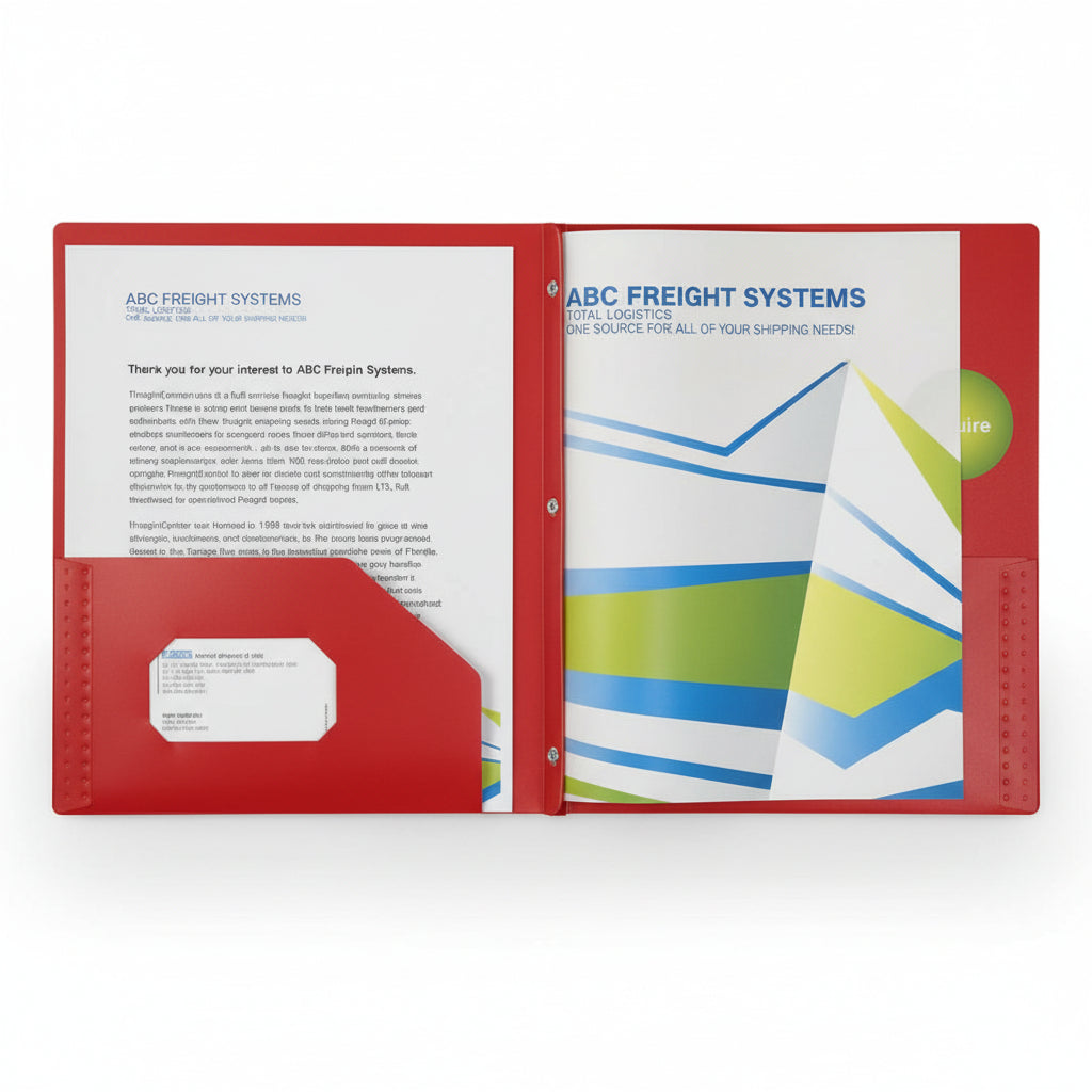 Plastic Folder with Fasteners 2 Pocket Red