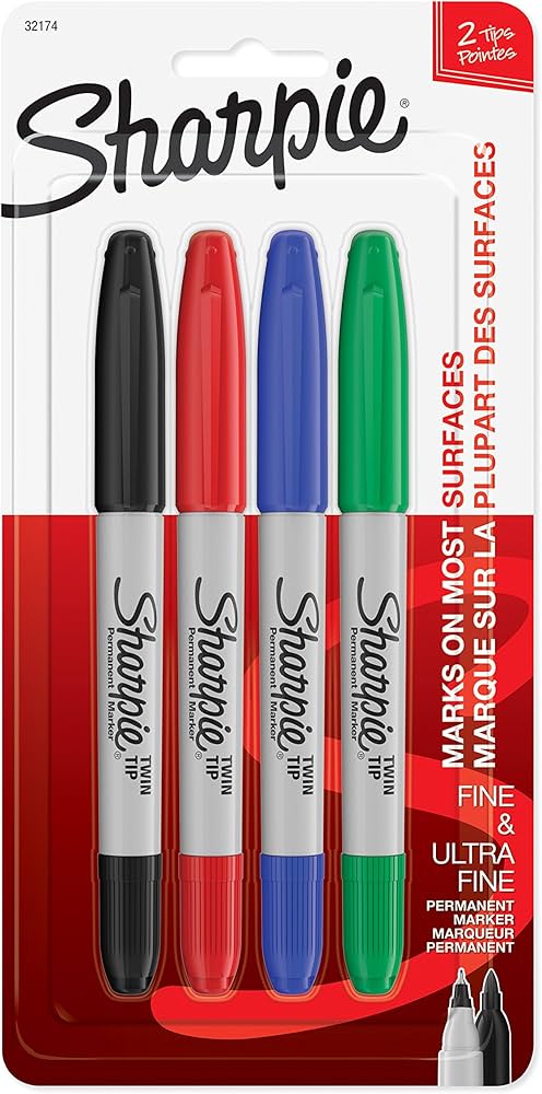 Sharpie Twin Tip Fine Tip and Ultra Fine Point Permanent Markers Assorted Colors Pkg. 4