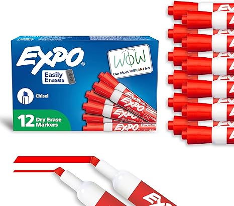 EXPO Dry Erase Markers Low Odor Ink Chisel Tip Red Cj. 12
