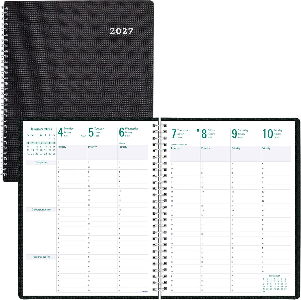 13-Month DuraFlex Time Manager 7-Day Planner - Black