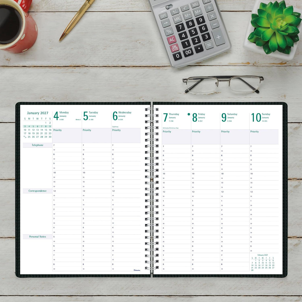 13-Month DuraFlex Time Manager 7-Day Planner - Black
