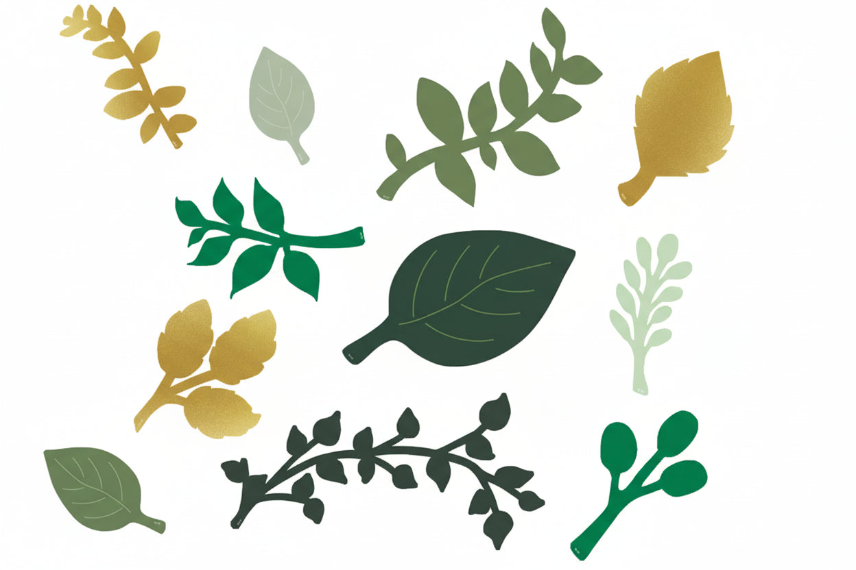 GREEN AND GOLD PAPER LEAVES 40PCS ASST SIZES/COLOR