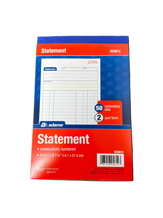 STATEMENT BOOK 2 PART 5-9/16" X 8-7/16" CARBONLESS