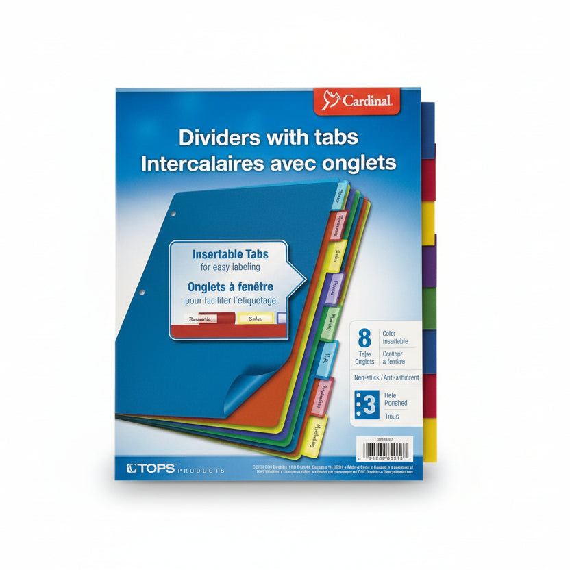 Plastic Index Divider | 8 Tab | Assorted Color | Letter
