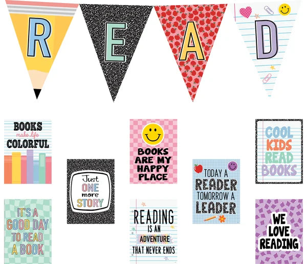 COOL FOR SCHOOL READ PENNANTS BULLETIN BOARD
