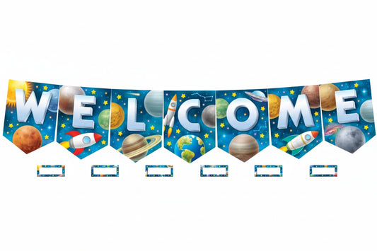 Outer Space Crew Pennants Welcome Bulletin Board