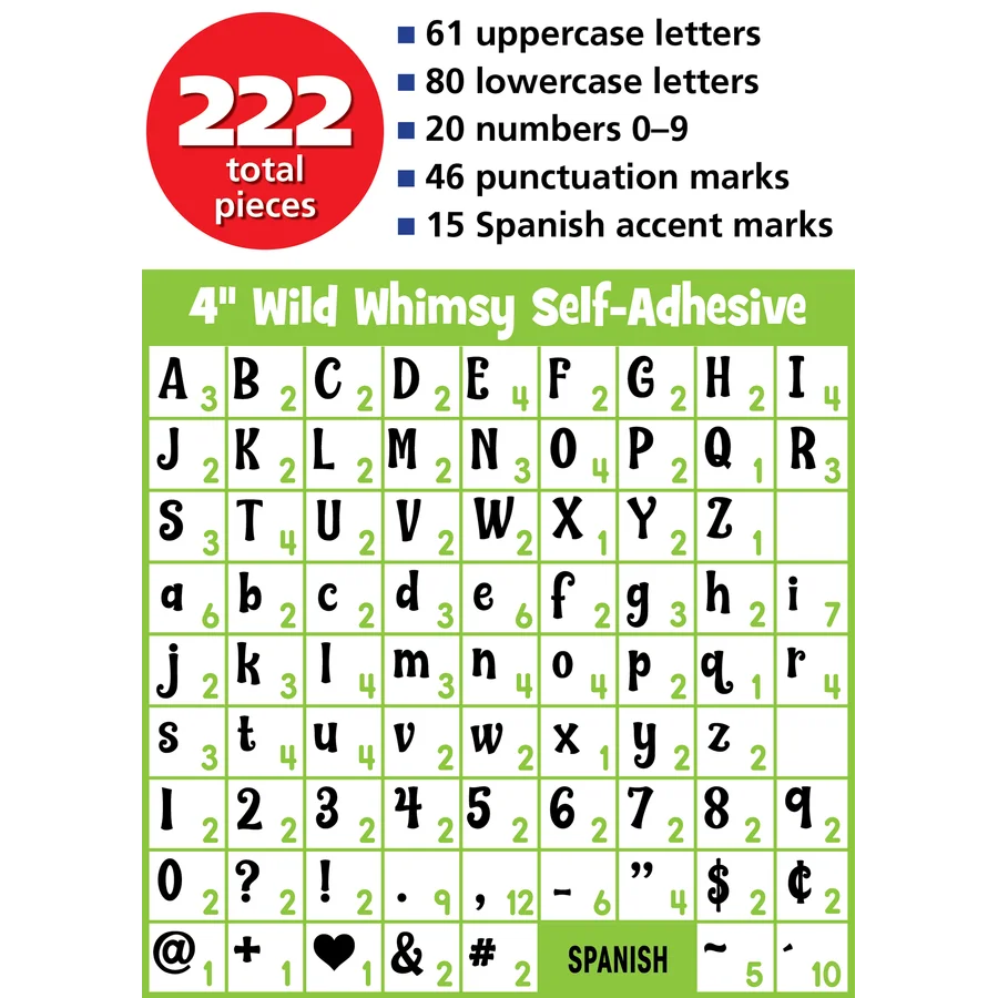Black 4" Wild Whimsy Self-Adhesive Letters Combo Pack